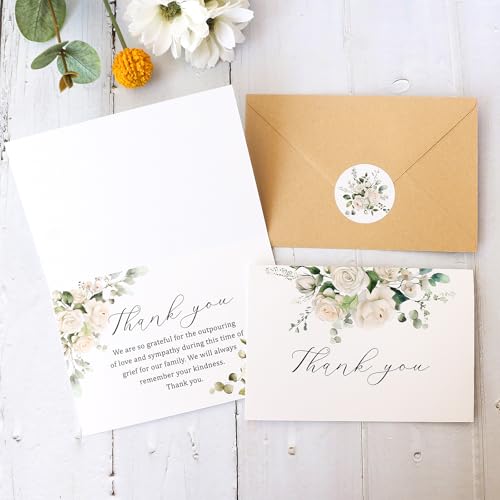 HiABNRT 50 Funeral Thank You Cards with Envelopes 4×6 in Floral Thank You Cards Bereavement Cards Bulk Sympathy Cards for Funeral Family Friends Loved Ones Celebration of Life - Image 5