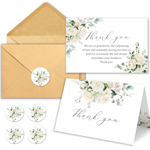HiABNRT 50 Funeral Thank You Cards with Envelopes 4×6 in Floral Thank You Cards Bereavement Cards Bulk Sympathy Cards for Funeral Family Friends Loved Ones Celebration of Life - Image 1