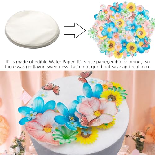Morofme 55pcs Edible Flower Butterflies Cake Topper Wafer Paper Flower Cupcake Toppers Hawaiian Flower Cake Decorations Mixed Size for Tropical Luau Themed Birthday Baby Shower Party Supplies - Image 2