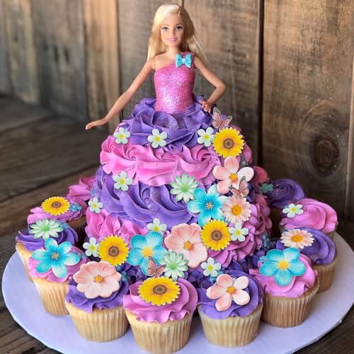 Morofme 55pcs Edible Flower Butterflies Cake Topper Wafer Paper Flower Cupcake Toppers Hawaiian Flower Cake Decorations Mixed Size for Tropical Luau Themed Birthday Baby Shower Party Supplies - Image 3