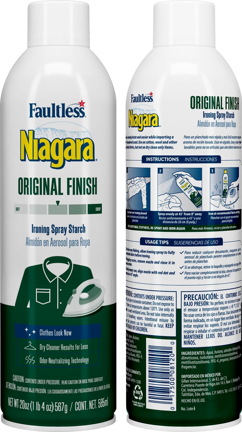 Niagara رذاذ نشا نياجارا الأصلي للملابس، مزيل التجاعيد ومساعد الكي برائحة منعشة، لمسة نهائية متقنة، بدون تقشر أو انسداد، 20 أونصة (عبوة من 4)  - Image 2