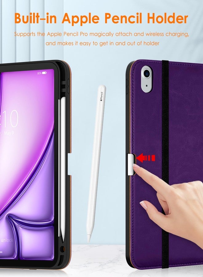 دتو جراب DTTO لجهاز iPad Air مقاس 11 بوصة، طراز M3/M2 (2025/2024)، متوافق مع iPad Air الجيل الخامس/الرابع (2022/2020)، غطاء فاخر من الجلد الطبيعي مع حامل قلم - خاصية التشغيل/الإيقاف التلقائي، لون بنفسجي داكن - Image 3