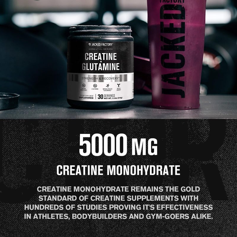 Jacked Factory Creatine  Glutamine  Creatine Supplement with LGlutamine for Muscle Recovery Muscle Growth Increased Strength Enhanced Energy Output and Gut Health  30 Servings Unflavored - Image 3