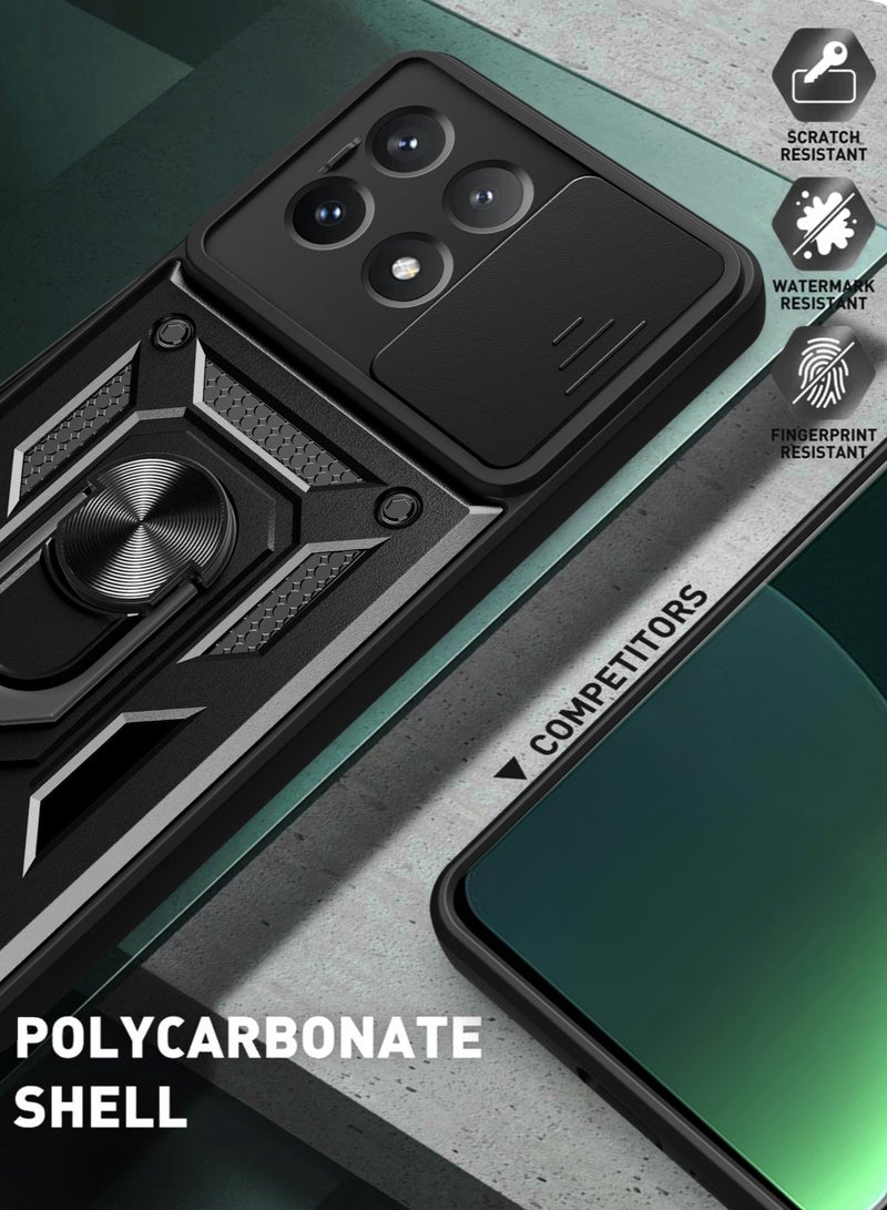 Case Cover for Xiaomi Poco X6 Pro 5G / Redmi K70E 5G, Slide Camera Lens Cover + 360°Rotating Kickstand Ring + Support Magnetic Car Mount Shockproof Mobile Phone Cover - Image 4