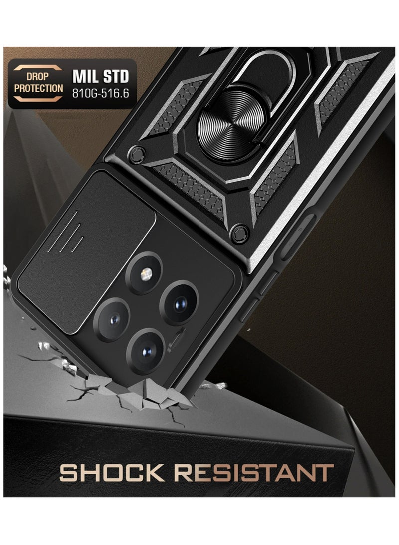 Case Cover for Xiaomi Poco X6 Pro 5G / Redmi K70E 5G, Slide Camera Lens Cover + 360°Rotating Kickstand Ring + Support Magnetic Car Mount Shockproof Mobile Phone Cover - Image 3