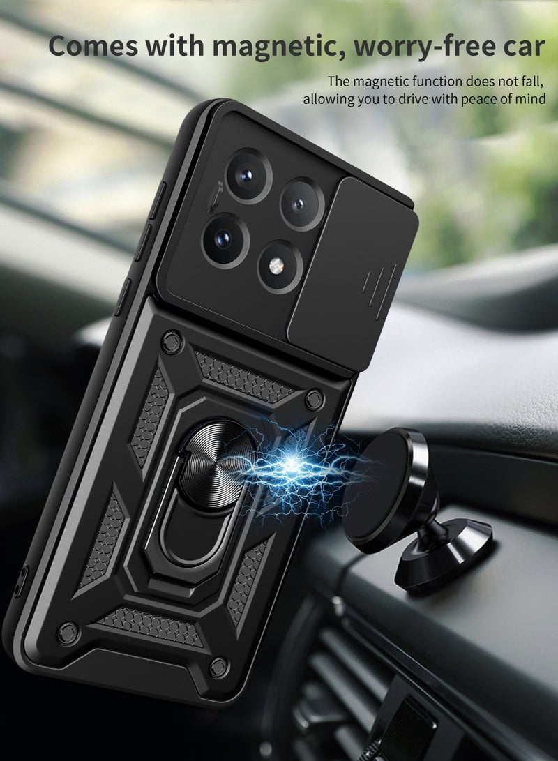 Case Cover for Xiaomi Poco X6 Pro 5G / Redmi K70E 5G, Slide Camera Lens Cover + 360°Rotating Kickstand Ring + Support Magnetic Car Mount Shockproof Mobile Phone Cover - Image 2