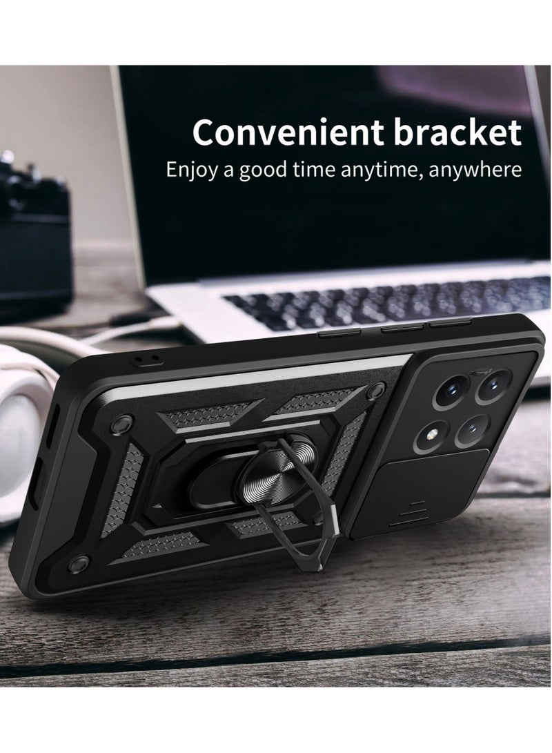 Case Cover for Xiaomi Poco X6 Pro 5G / Redmi K70E 5G, Slide Camera Lens Cover + 360°Rotating Kickstand Ring + Support Magnetic Car Mount Shockproof Mobile Phone Cover - Image 5
