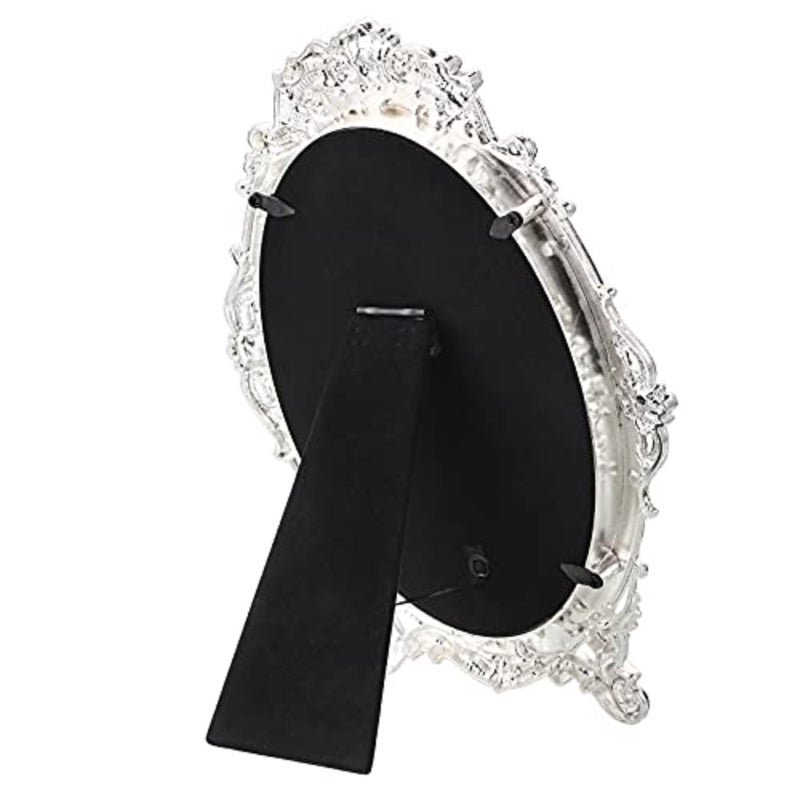 Small Tabletop Dressing Mirror Vintage Metal Desktop Mirror with Stand, Antique Embossed Roses Countertop Makeup Mirror Retro Oval Cosmetic Decorative Mirrors for Table Centerpieces - Image 5