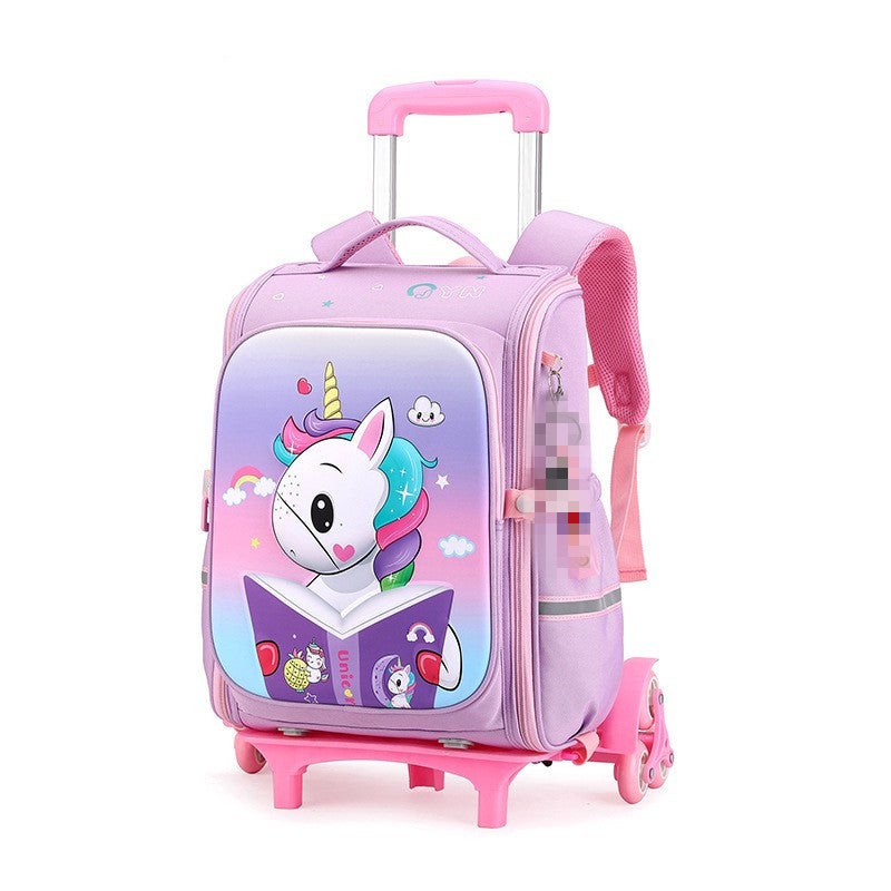 New Primary School Student Trolley Bag Children'S Cartoon Dual-Purpose Schoolbag Grade 1-3 Student Trolley Bag Stair Climbing Wheel - Image 1