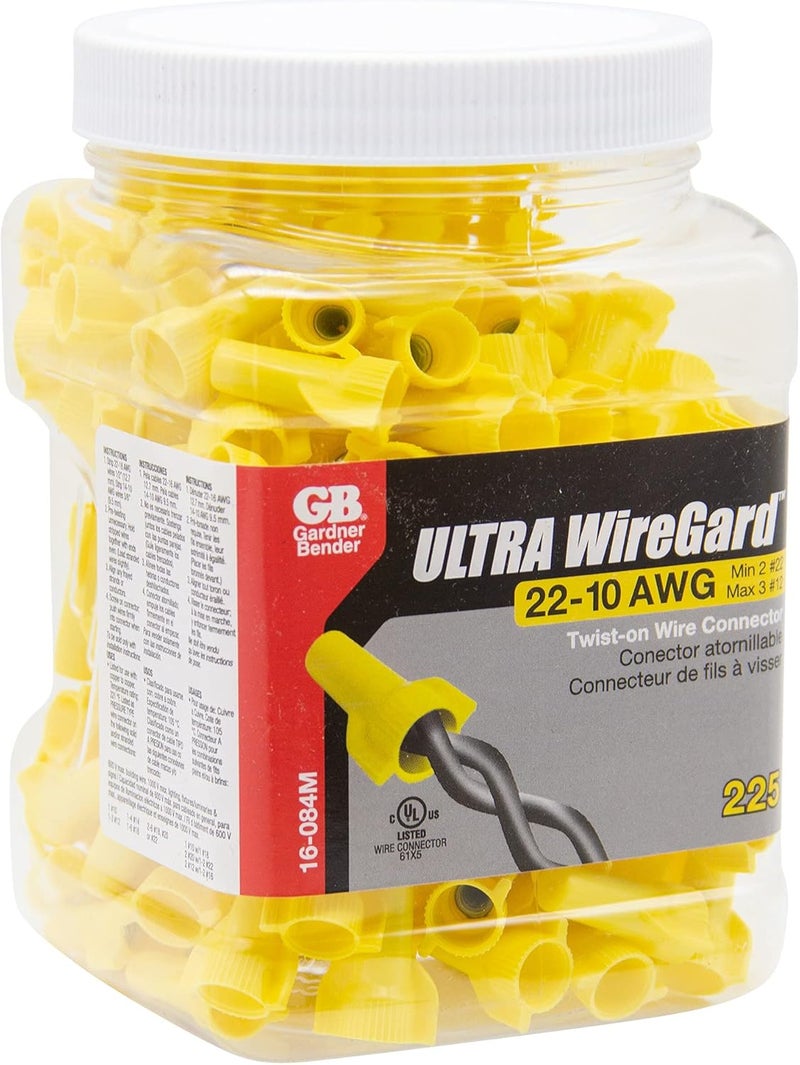 Gardner Bender موصلات الأسلاك WingGard Twist-On 16-084، 22-10 AWG، كهربائي، أصفر، 100 قطعة (عبوة من 1) - Image 3