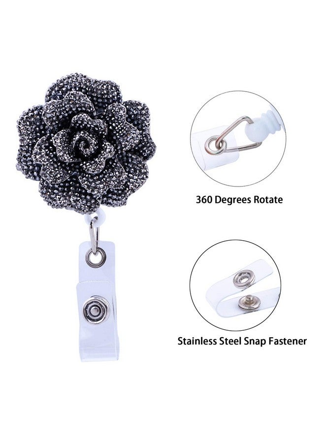 Soleebee 24'' Retractable Badge Reel, Glitter Rose Nurse ID Badge Holder Reel with 360° Swivel Alligator Clip - Gray - Image 4