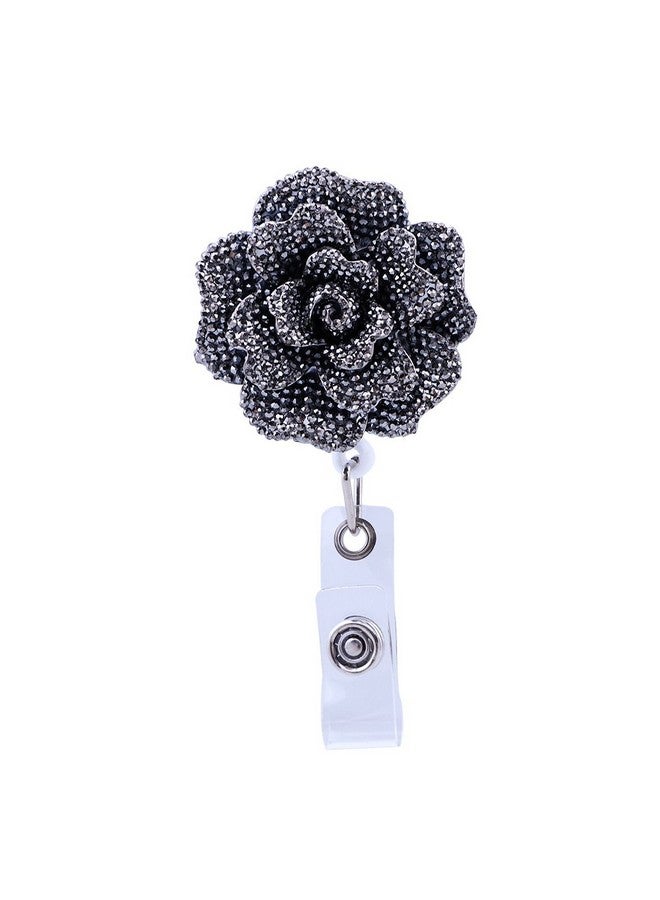 Soleebee 24'' Retractable Badge Reel, Glitter Rose Nurse ID Badge Holder Reel with 360° Swivel Alligator Clip - Gray - Image 1