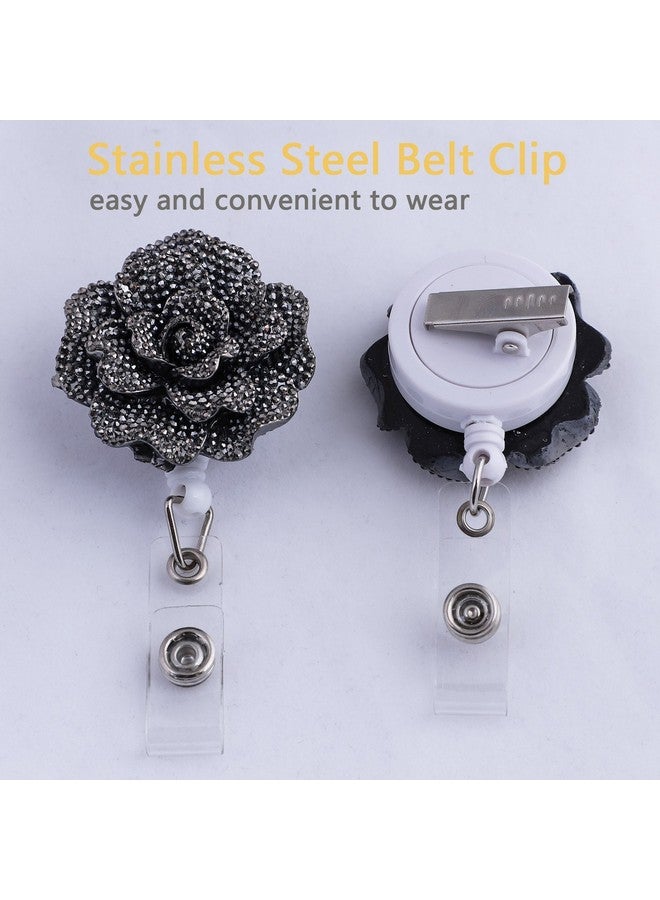 Soleebee 24'' Retractable Badge Reel, Glitter Rose Nurse ID Badge Holder Reel with 360° Swivel Alligator Clip - Gray - Image 2