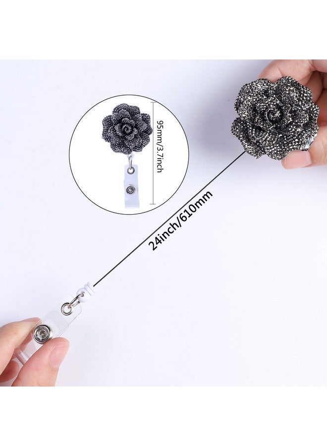 Soleebee 24'' Retractable Badge Reel, Glitter Rose Nurse ID Badge Holder Reel with 360° Swivel Alligator Clip - Gray - Image 3