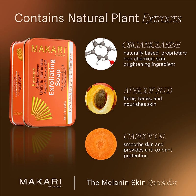 MAKARI Extreme Active Intense Argan & Carrot Oil Exfoliating Soap (7oz) | Advanced Brightening Bar Soap | With Apricot Seed Extract and Vitamins C & E | Helps Reveal Natural Skin Radiance - Image 4