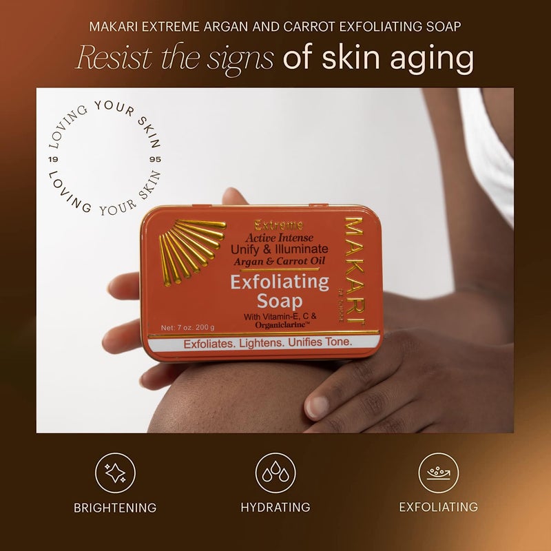 MAKARI Extreme Active Intense Argan & Carrot Oil Exfoliating Soap (7oz) | Advanced Brightening Bar Soap | With Apricot Seed Extract and Vitamins C & E | Helps Reveal Natural Skin Radiance - Image 3