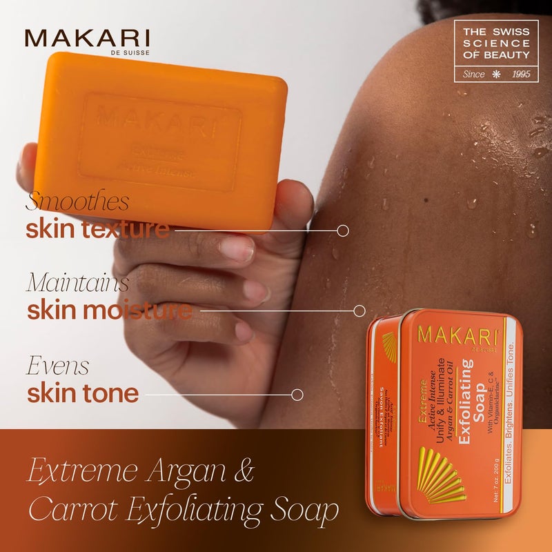 MAKARI Extreme Active Intense Argan & Carrot Oil Exfoliating Soap (7oz) | Advanced Brightening Bar Soap | With Apricot Seed Extract and Vitamins C & E | Helps Reveal Natural Skin Radiance - Image 2