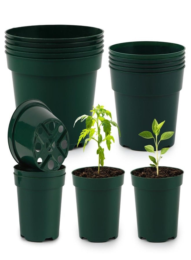 RooTrimmer 15 Pack 4/6/8 Inch Plant Nursery Pots, Thickened Plastic Pots for Plants with Drainage Holes, Sturdy Seedling Pots, Seed Starting Pot, Flower Pots for Indoor Outdoor Plants, Green - Image 1