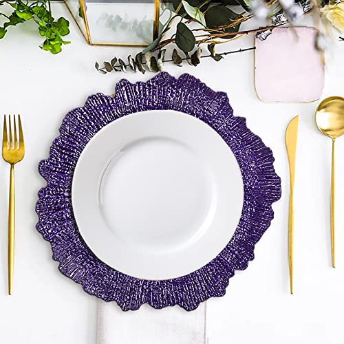 WUWEOT 12 Pack Purple Charger Plates, 12.7" Plastic Reef Dinner Under Plate, Round Charger Service Base Plate Bulk with Ruffled Rim for Party, Wedding, Catering Event, Tabletop Decor - Image 5
