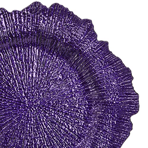 WUWEOT 12 Pack Purple Charger Plates, 12.7" Plastic Reef Dinner Under Plate, Round Charger Service Base Plate Bulk with Ruffled Rim for Party, Wedding, Catering Event, Tabletop Decor - Image 3