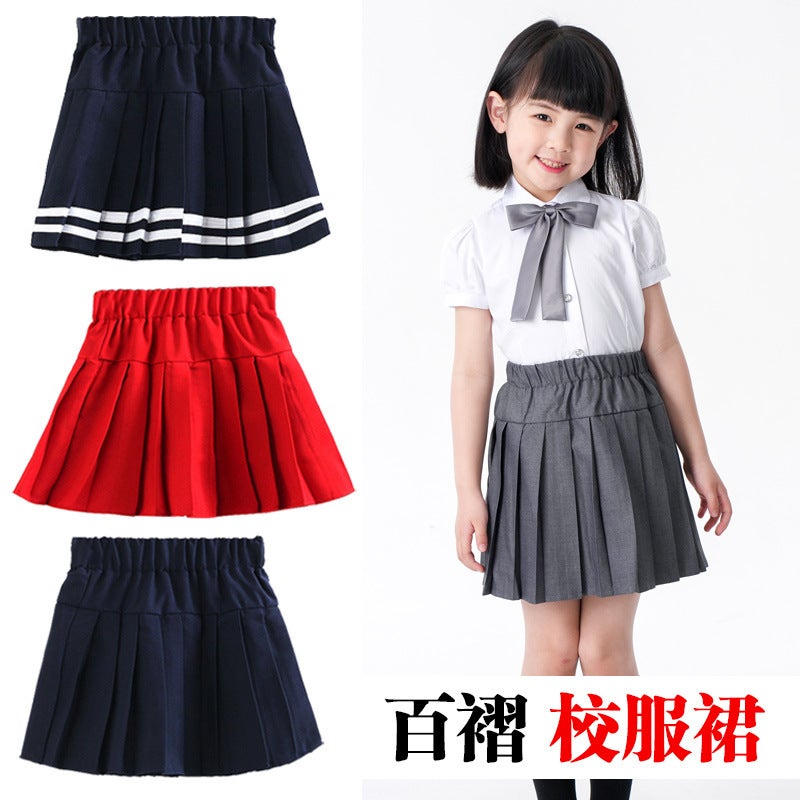 Girls School Uniform Skirt Children'S Pleated Skirt Skirt Summer Primary School Students' College Style Girls Black Blue Skirt - Image 2