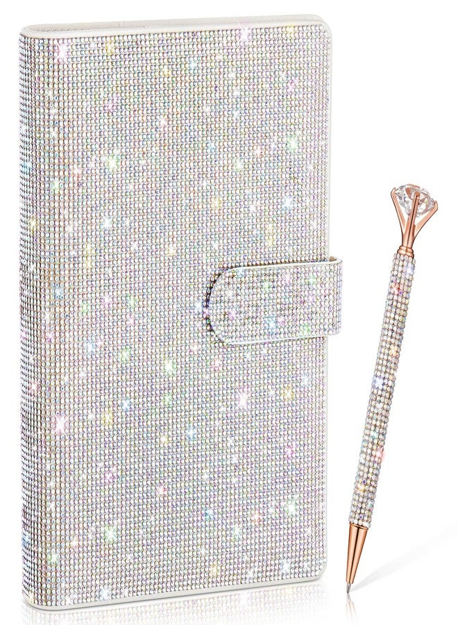 Resholder A5 Glitter Rhinestone 6 Ring Notebook Binder with Diamond Pen Set Silver Bling Office Accessories Supplies for Women Teen Girls Glitter Gift Set - Image 1