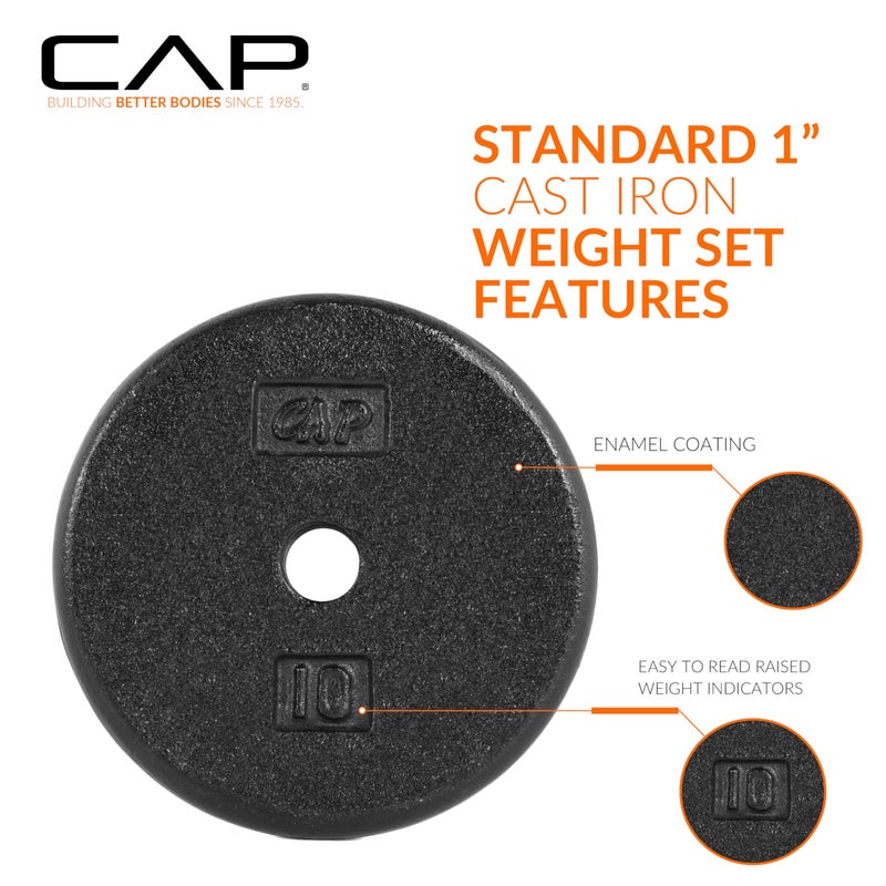 CAP Barbell مجموعة أوزان باربل من الحديد الزهر بقطر 1 إنش - أوزان باربل لصالة الألعاب الرياضية المنزلية، تدريب القوة، ورفع الأثقال، مجموعة 2.5 رطل من 4 قطع، أسود - Image 3