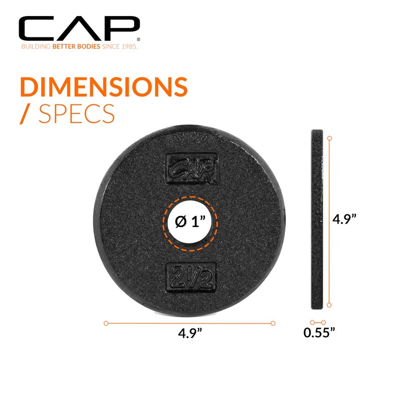 CAP Barbell مجموعة أوزان باربل من الحديد الزهر بقطر 1 إنش - أوزان باربل لصالة الألعاب الرياضية المنزلية، تدريب القوة، ورفع الأثقال، مجموعة 2.5 رطل من 4 قطع، أسود - Image 4