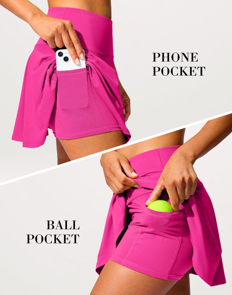 SANTINY 14" Tennis Skirt Golf Skorts with Pockets Tummy Control Shorts Pleated Skirts for Women Athletic Dressy Casual (Rose_S) - Image 5