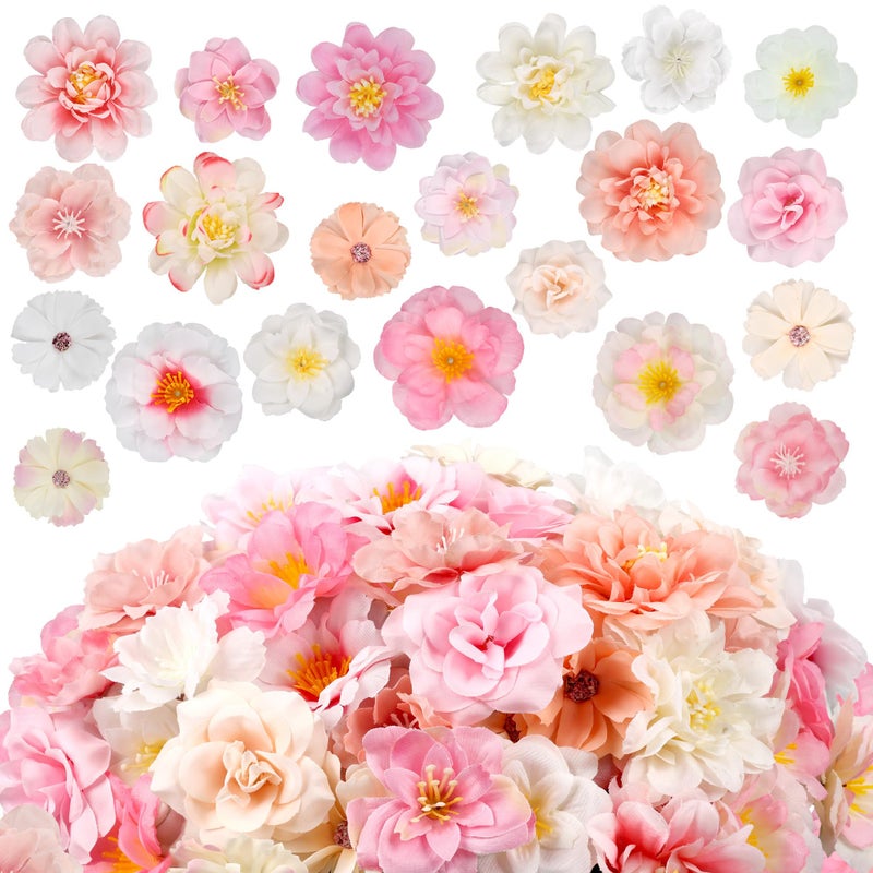 ATTGREAT 210 Pcs Mini Silk Flower Heads Small Pink Fake Rose Daisy Faux Flowers Bulk for Crafts Artificial Loose Fabric Flowers Heads Sunflower Bulk for Wedding Hair Cap Dresses Decorations (Light Pink Mixed) - Image 1