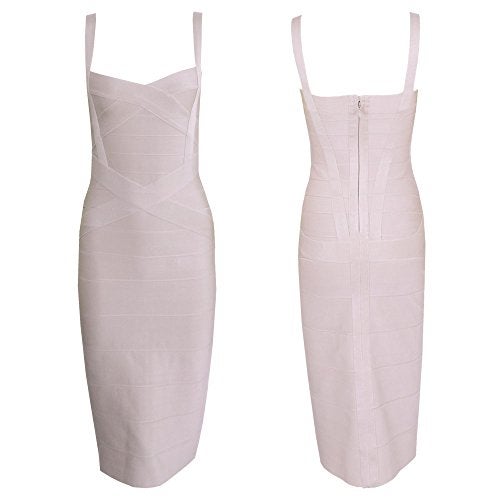 HLBandage Midi-Calf Solid Color Spaghetti Strap Rayon Bandage Dress(XS, Nude) - Image 3