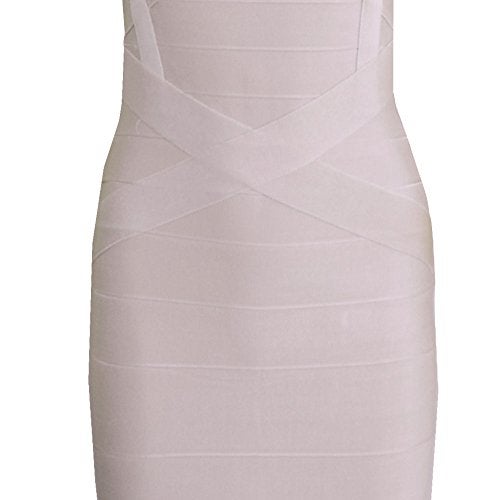 HLBandage Midi-Calf Solid Color Spaghetti Strap Rayon Bandage Dress(XS, Nude) - Image 5