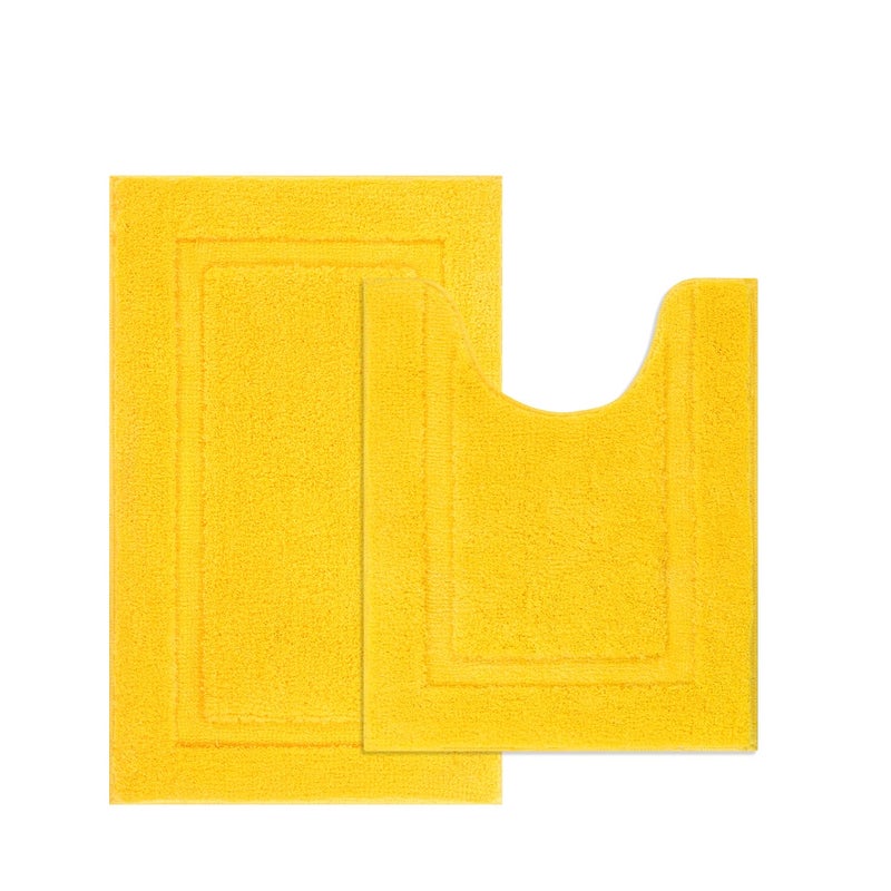 SHACOS Bathroom Toilet Rugs Set 2 Pieces Soft Absorbent Bath Rugs with U Shape Toilet Rug Bath Mat Contour Rug Non Slip Microfiber Plush Shower Rug Machine Washable 20x2420x32Yellow