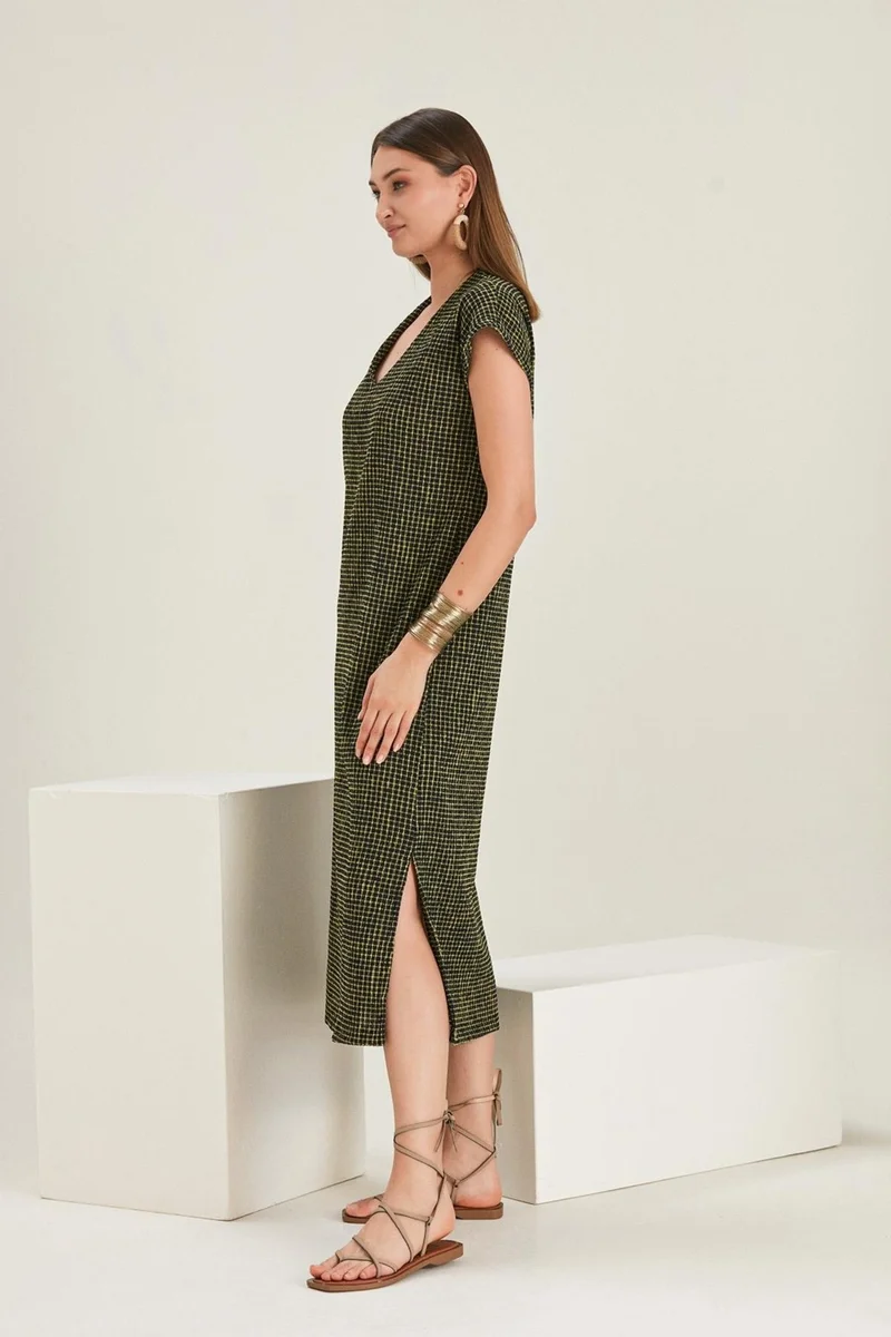 الكسندر جاردي V Neck Patterned Slit Dress (B22-22900)