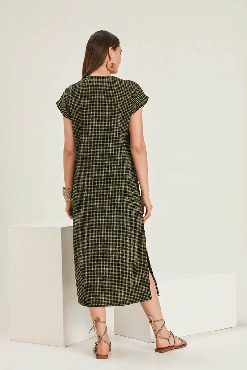 الكسندر جاردي V Neck Patterned Slit Dress (B22-22900)