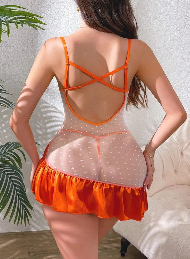 تايك تو Orange Satin Lace Babydoll