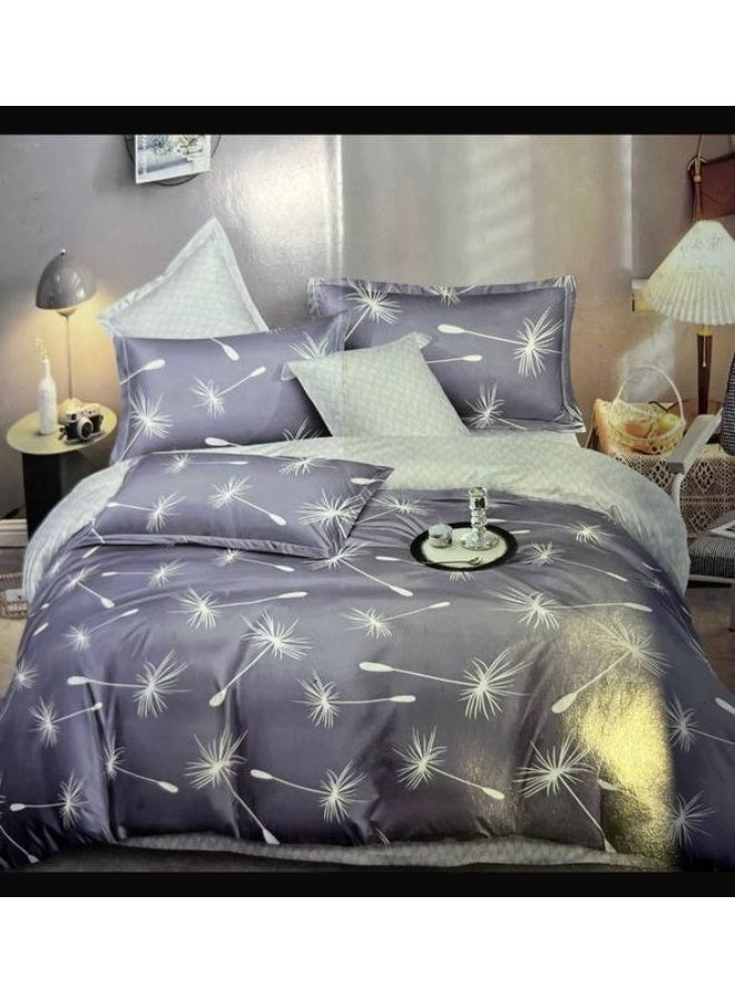 طقم مفروشات فاخر بحجم كينج مكون من 6 قطع - تصميم بسيط، غطاء لحاف 220×240 سم مع شرشف مطاطي و4 أغطية وسائد