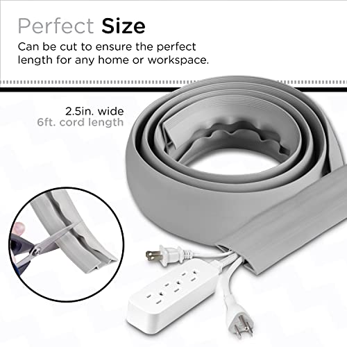 Cordinate 6ft Floor Cord Cover, Cable Protector, Hide Extension Cords, Protect Cords, Prevent Cable Trips, Heavy Duty Cord Hider - Cable Cavity = 0.75" (W) x 0.43" (H) - Gray - Image 2