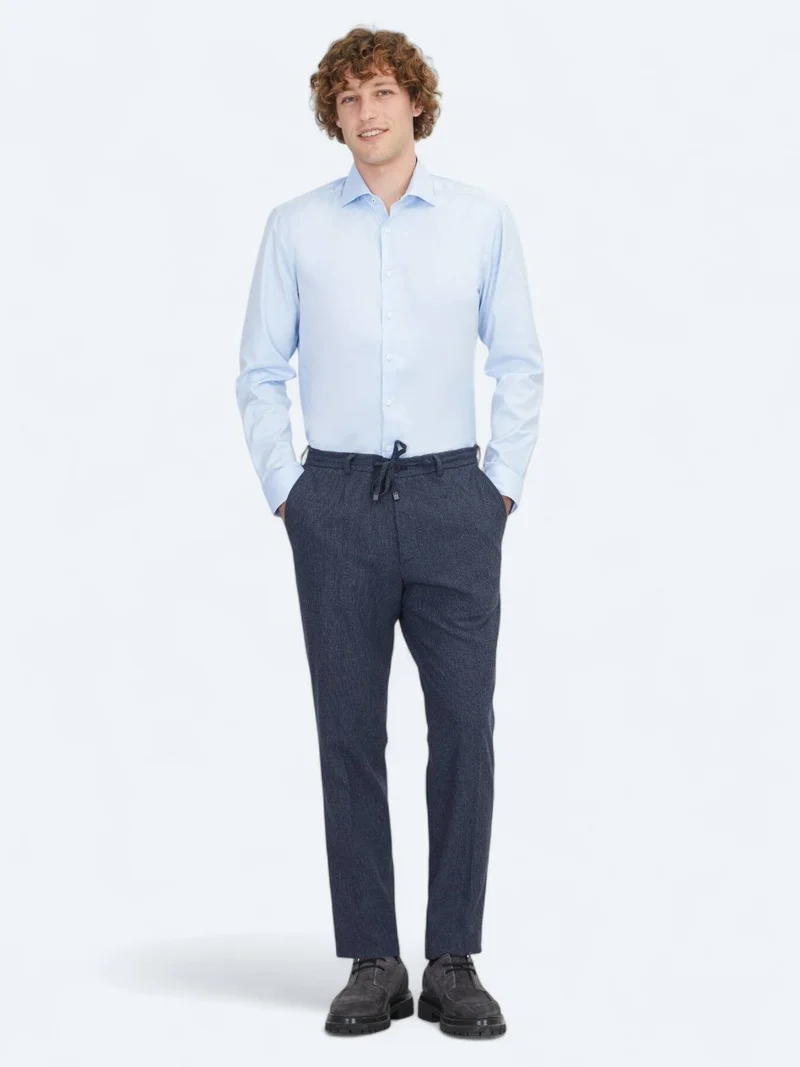 Kip Blue Regular Fit Long Weaving Classical 100% Cotton Shirt