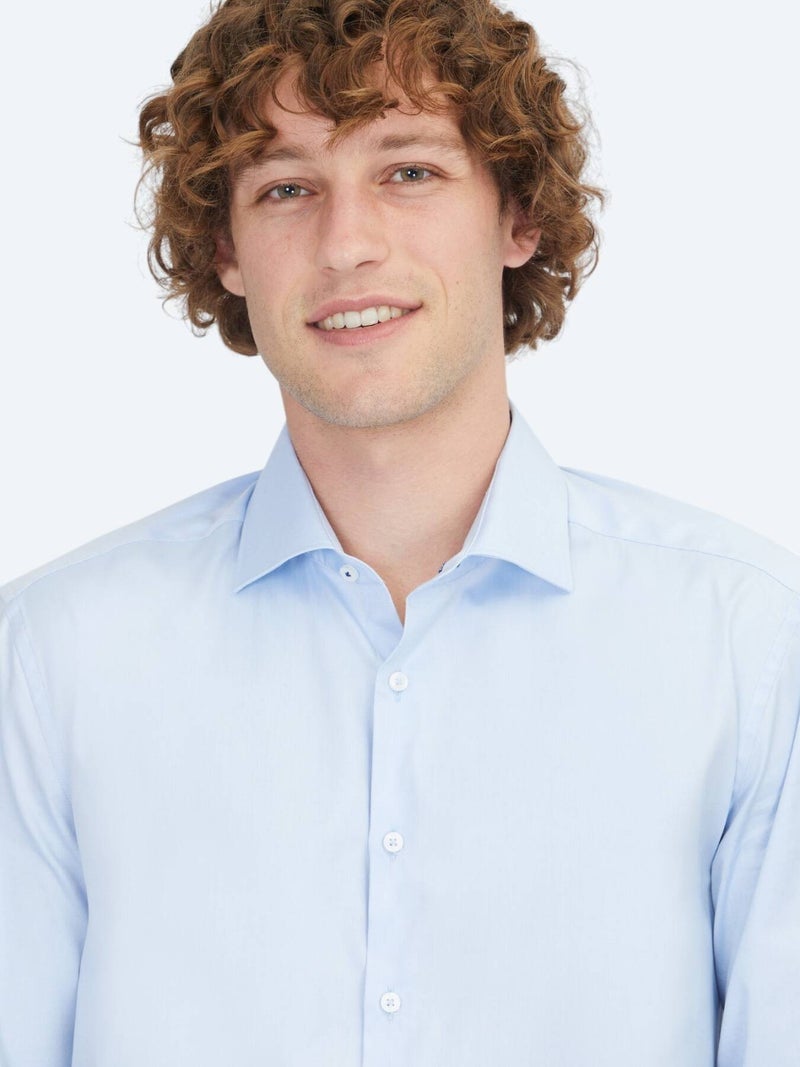 Kip Blue Regular Fit Long Weaving Classical 100% Cotton Shirt - Image 3