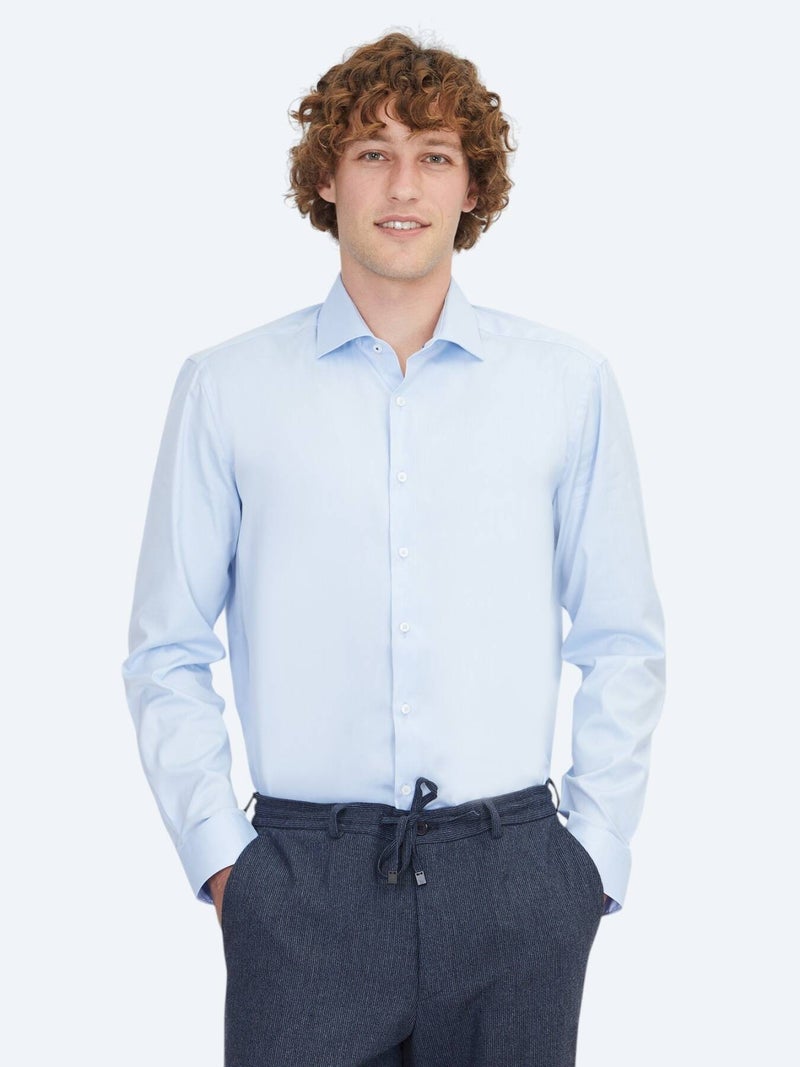 Kip Blue Regular Fit Long Weaving Classical 100% Cotton Shirt - Image 1