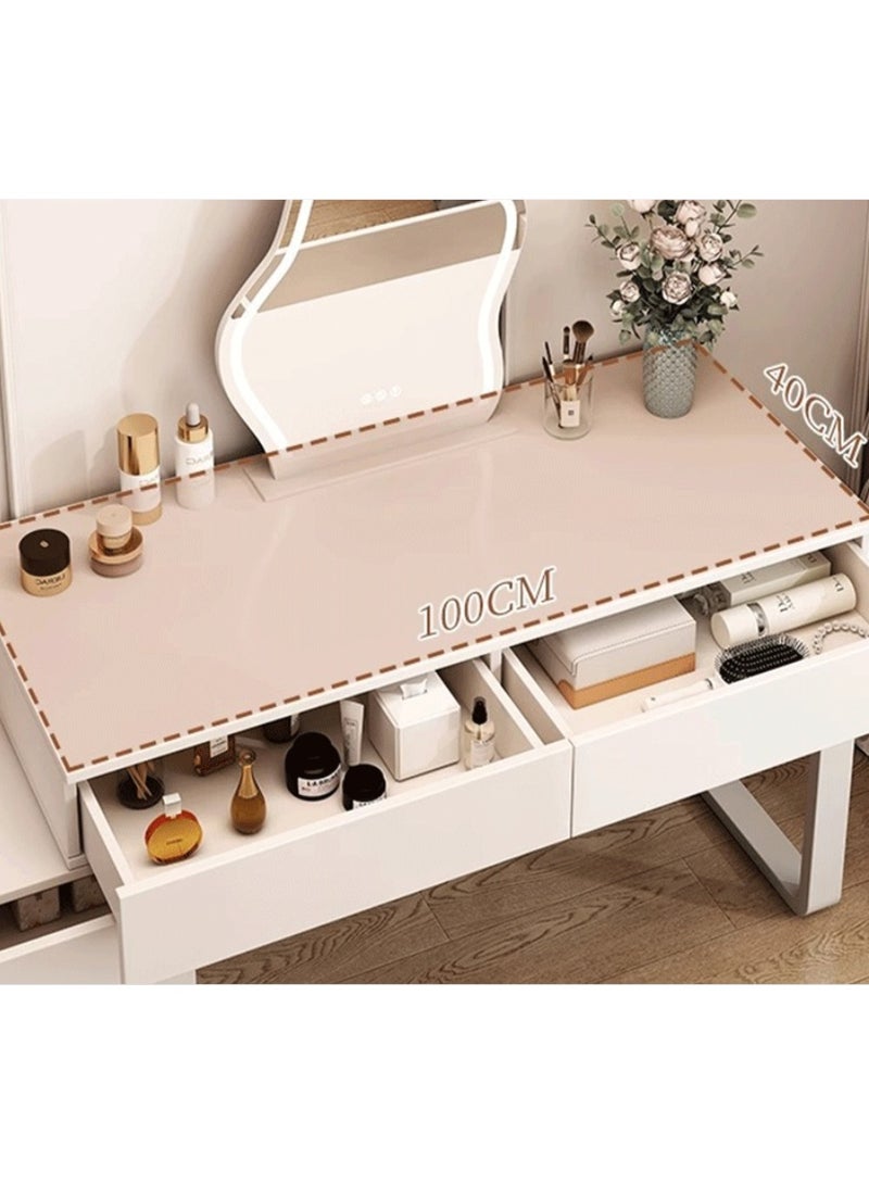 Retractable Cream Style Dressing Table And Cabinet Integrated Combination, Small Apartment Multi-Functional Simple Dressing Table Storage Cabinet（100*40*74cm） - Image 4