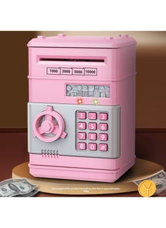 Children's Piggy Bank Creative Password Unlock Automatic Roll Money ATM Large Capacity Accessible Mini Safe Toy-Color:Password Deposit Box (pink)