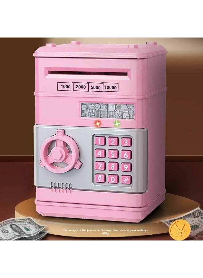 Generic - Children's Piggy Bank Creative Password Unlock Automatic Roll Money ATM Large Capacity Accessible Mini Safe Toy-Color:Password Deposit Box (pink) - Image 1