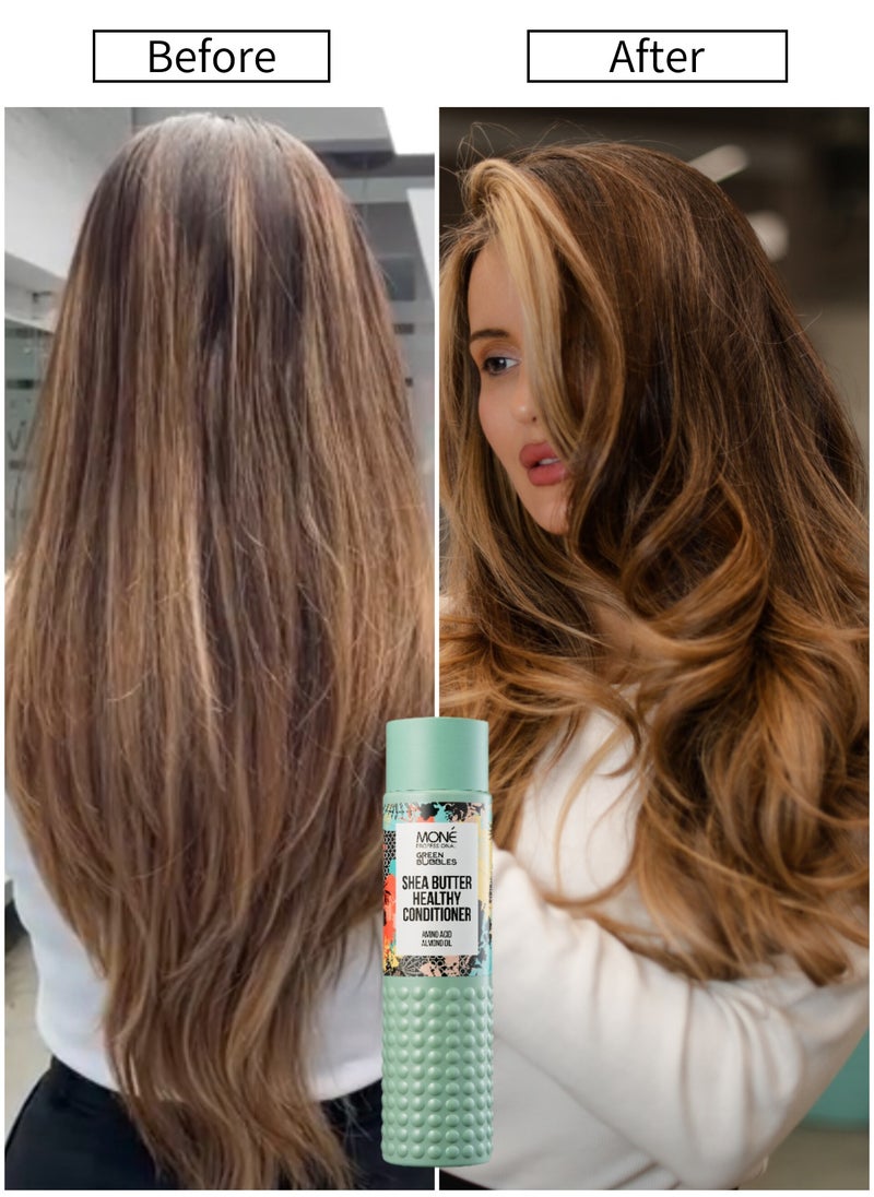 MONE Professional Shea Butter Healthy Conditioner - High Concentration Of Fatty Acids And Vitamins A, C, E, And F For Effective Hydration, Nourishment And Intense Shine, Almond Oil For Softness, Smoothing, And Restoration, Especially For Dry And Damaged Hair, 300ml  - Image 2