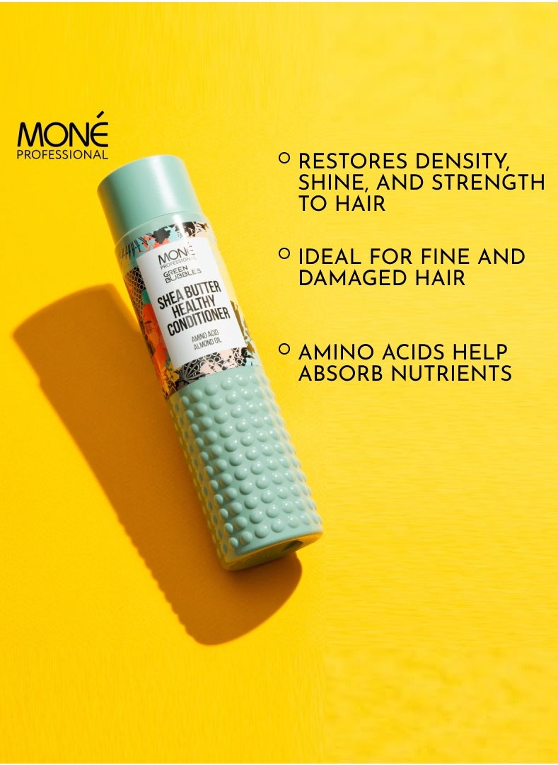 MONE Professional Shea Butter Healthy Conditioner - High Concentration Of Fatty Acids And Vitamins A, C, E, And F For Effective Hydration, Nourishment And Intense Shine, Almond Oil For Softness, Smoothing, And Restoration, Especially For Dry And Damaged Hair, 300ml  - Image 3