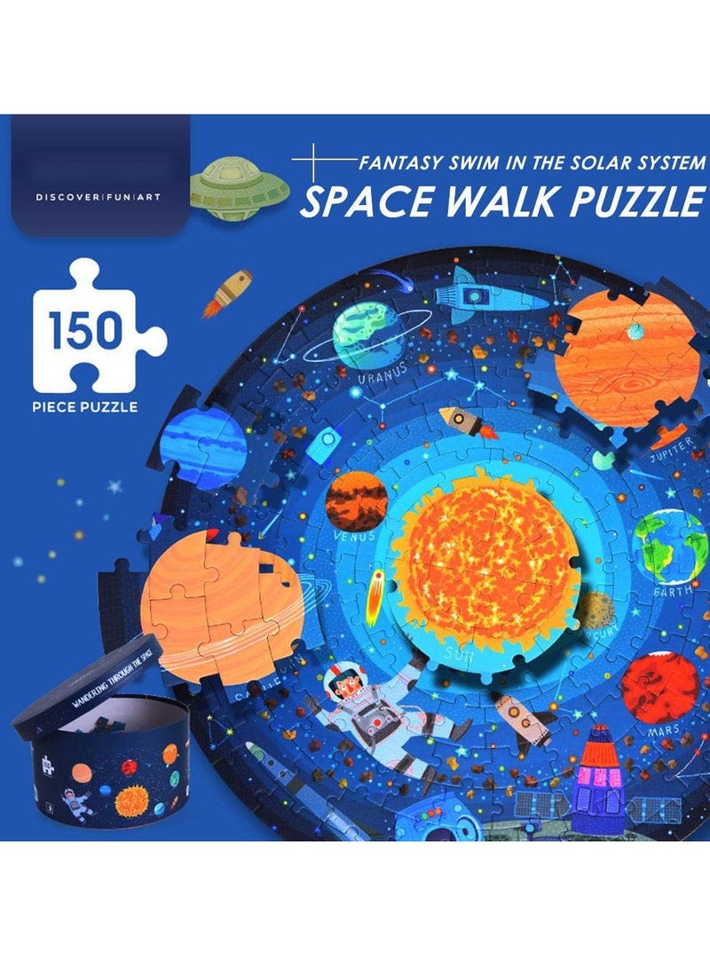 Space Theme Jigsaw Puzzle, 150Pcs Exploring Space Solar System Floor Puzzles with Box Educational Science Toy for Kids Ages 5-9 Years old - Image 2