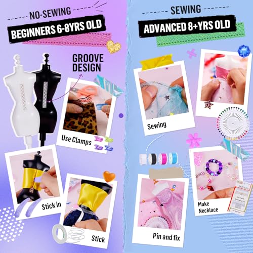 ONE TO FOUR 800+Pcs Fashion Designer Kits for Girls with 6 Mannequins - Girls Fashion Design Craft Kit, Sewing Kit for Kid 8-12, Birthday Gifts for Teens Girl 6 7 8 9 10 11 12 - Image 4