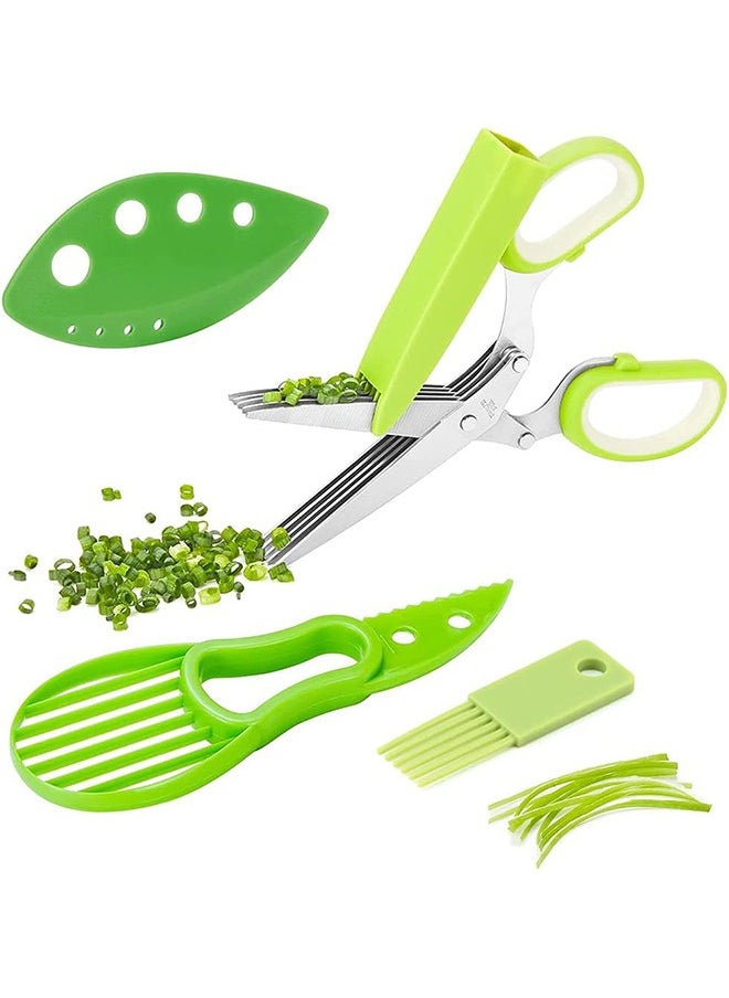Arabest Herb Scissors Set, Multipurpose Kitchen Scissor 5 Blade Herb Shears Cutter with Safety Cover and Cleaning Comb, Sharp Kitchen Shear Scissors for Chopping Basil Chive Parsley Cilantro Vegetables  - Image 1