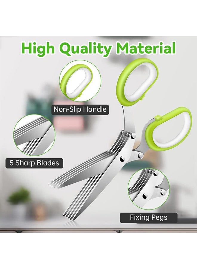 Arabest Herb Scissors Set, Multipurpose Kitchen Scissor 5 Blade Herb Shears Cutter with Safety Cover and Cleaning Comb, Sharp Kitchen Shear Scissors for Chopping Basil Chive Parsley Cilantro Vegetables  - Image 2
